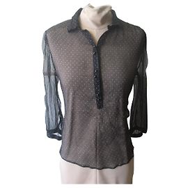 Camicetta Massimo Dutti in seta nera con maniche a pois trasparenti Nero D'oro