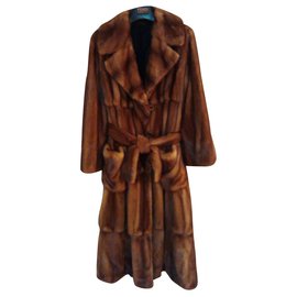Fendi-Manteau en fourrure de vison sauvage réversible FENDI-Cognac