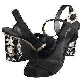 Dolce & Gabbana Black Suede Crystal Embellished Heels Black