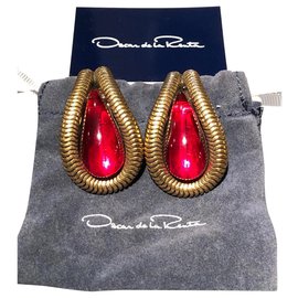 Oscar de la Renta-Earrings-Red,Golden