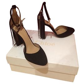 Chloé Black Suede and Leather Heels 36 Black