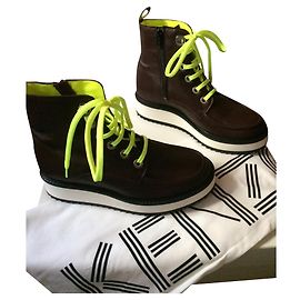Kenzo Ankle Boots Brown Leather Size 36 Brown