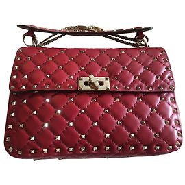 Valentino Rockstud Leather Handbag Red Red
