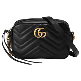 Gucci-GUCCI mini GG Marmont chain shoulder bag BRAND NEW-Black