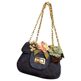 Twin Set Gold chain mini clutch bag Dark blue
