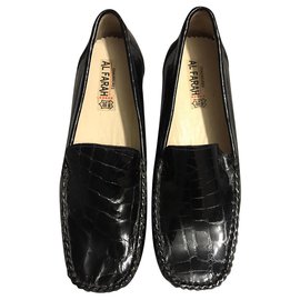 Autre Marque-moccasins in real calf leather with black crocodile print-Black