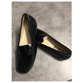 Autre Marque-mocassins em couro de novilho real com estampa de crocodilo preto-Preto