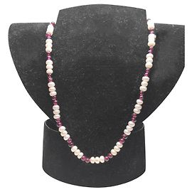 Autre Marque Colar vintage com pérolas e granadas naturais Branco Vermelho