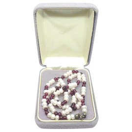 Autre Marque-Collier vintage perles naturelles et grenats-Blanc,Rouge