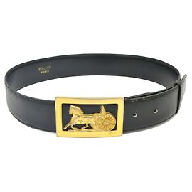 Céline Celine Carriage Ledergürtel Taille Mark Schwarz