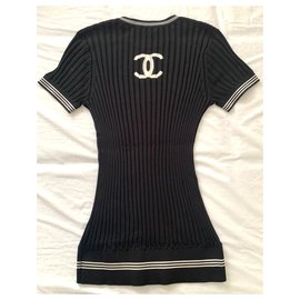 Chanel-CHANEL No 5 silk knit shirt FR36-Black