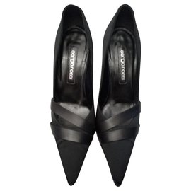Sergio Rossi-Leather and satin pumps-Black