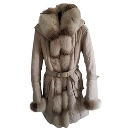 Giorgio & Mario-Superb off-white leather and fur puffer jacket-Eggshell