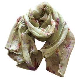 Autre Marque-New printed silk chiffon scarf stole-Purple,Light brown,Light green