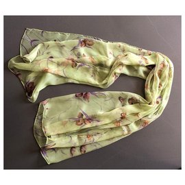 Autre Marque-New printed silk chiffon scarf stole-Purple,Light brown,Light green