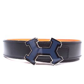Hermès Hermes 32mm Street Emaille H Wendbare Ledergürtelgröße 85 Schwarz