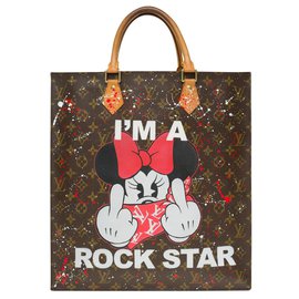 Louis Vuitton-Louis Vuitton Plat bag in custom monogram canvas "I'm a Rockstar" by PatBo!-Brown