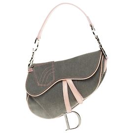Christian Dior Bolsa Dior Saddle em denim azul e couro rosa em muito bom estado! Rosa Azul