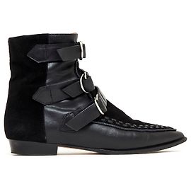 Isabel Marant Rowi Black Leather Ankle Boots 38 Black
