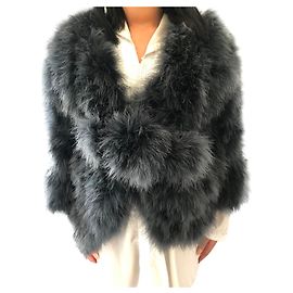 Sonia Rykiel Feather Jacket with Belt Light Blue Light blue