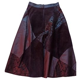 Autre Marque Falda Patchwork de Cuero y Ante Negro Negro