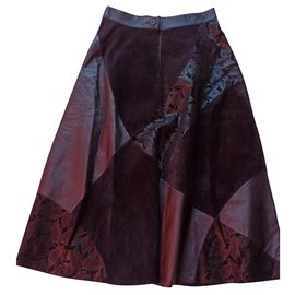 Autre Marque Gonna Patchwork in Pelle e Camoscio Nero Nero