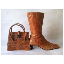 Miu Miu-Python MIU MIU set (insieme) : stivali e borsa-Marrone chiaro