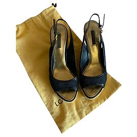 Louis Vuitton Wedge Mules Navy Blue Cloth 37.5 Navy blue