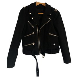 The Kooples Wool cloth biker jacket Black