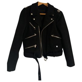 The Kooples-Wool cloth biker jacket-Black