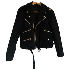 The Kooples Bikerjacke aus Wolltuch Schwarz