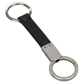 Bulgari Bvlgari Black Leather Key Ring Schwarz Silber