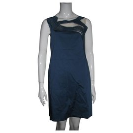 Alberta Ferretti-Dress with lace inserts-Blue,Turquoise