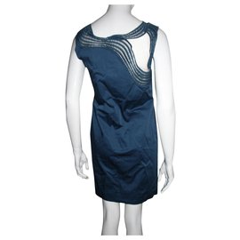 Alberta Ferretti-Dress with lace inserts-Blue,Turquoise
