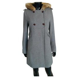 Comptoir Des Cotonniers-Manteau swing à capuche avec bordure en fourrure-Gris