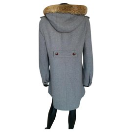 Comptoir Des Cotonniers-Hooded swing coat with fur trim-Grey