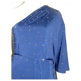 Halston Heritage-Cravejado um vestido com ombros-Azul