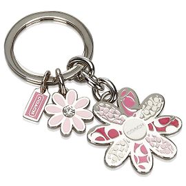 Coach Pink Metal Floral Key Ring Pink Multiple colors