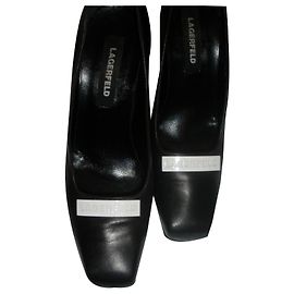 Karl Lagerfeld Black Leather Heels Black