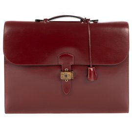 Hermès-Hermès Briefcase Burgundy box leather dispatch bag in very good condition!-Dark red