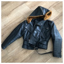 Jean Paul Gaultier-Vintage Pilot leather Jacket with fur from Jean Paul Gaultier-Black