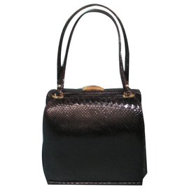 Autre Marque Python Leather Handbag Black Black