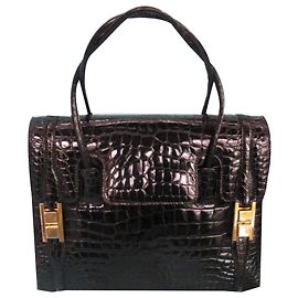 Autre Marque Black Crocodile Leather Handbag Black