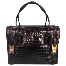Autre Marque Bolsa de couro de crocodilo preta Preto