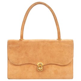 Hermès-Muy bonito bolso vintage "Escale" de Hermès en ante beige y adorno de metal dorado-Beige