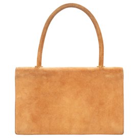 Hermès-Très beau sac vintage Hermès "Escale" en daim beige et garniture en métal plaqué or-Beige