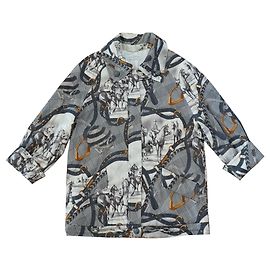 Abrigo Acolchado Givenchy Estampado Ecuestre Gris Oro Blanco Multicolor