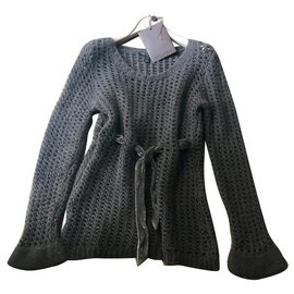 Louis Vuitton-Rete da pesca 100% Maglione di cashmere con nastro di velluto-Taupe