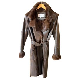 Autre Marque-Coat 100% outdoor rabbit 100% cuir-Dark brown