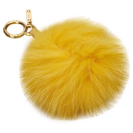 Fendi-Fendi Yellow Fur Pom-Pom Key Chain-Yellow